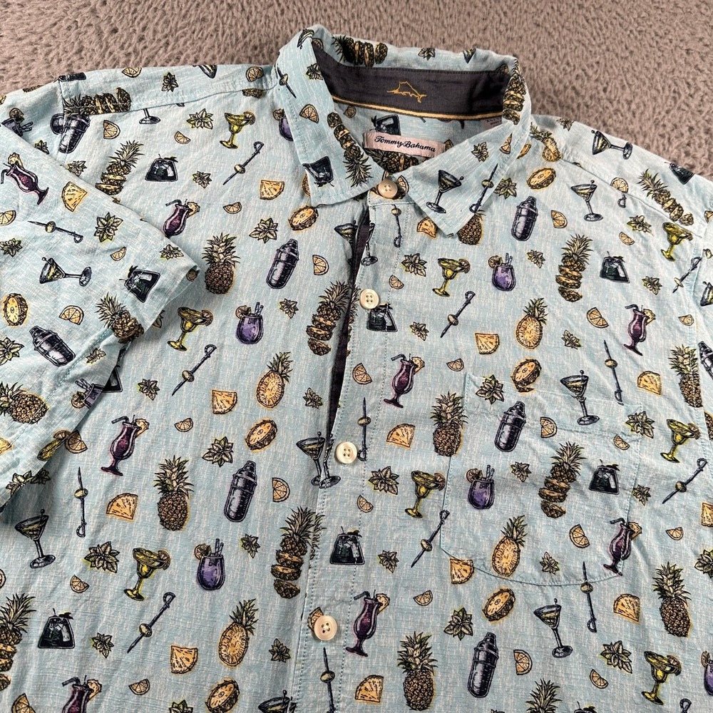 Tommy Bahama Shirt Mens XL Aqua Cocktail‎ Pineapple Short Sleeve Button Up